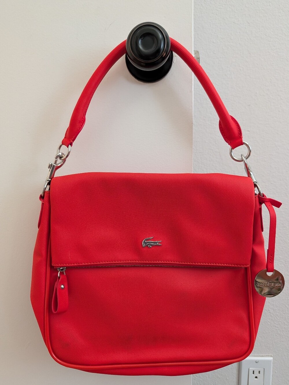 Lacoste Bright Red Orange Shoulder Bag with Top Handle